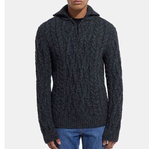NWT THE KOOPLES Wool Cable Knit Quarter Zip Pullover Roll Neck Sweater S